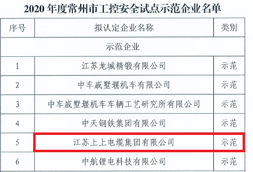 尊龙凯时人生就是搏电缆获评常州市首批“工控清静树模企业”称呼